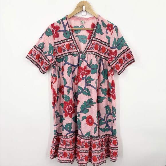 J Crew Tunic Dress Womens Medium Floral Block Print Resort Boho Organic Cotton - Picture 1 of 8